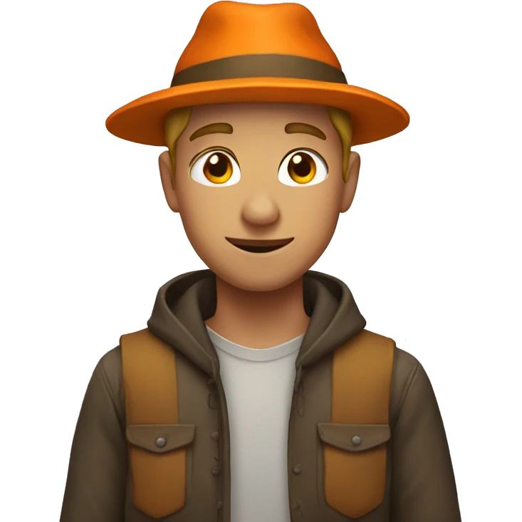 a young white man with tan skin wearing a pumpkin hat emoji