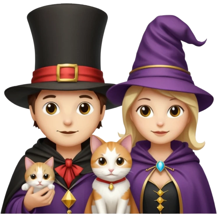 magician couple and their pet cat emoji