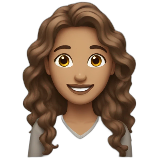 Very proud happy woman. Brown eyes and long wavy hair.  emoji