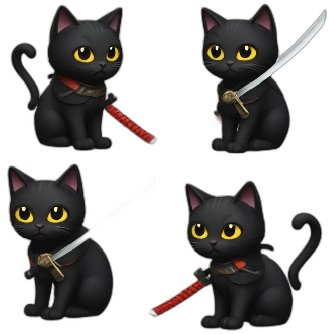 Black cat with a katana emoji