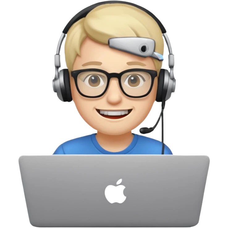 programmer with protruding teeth and glasses, sitting behind a laptop, simple, clear emoji