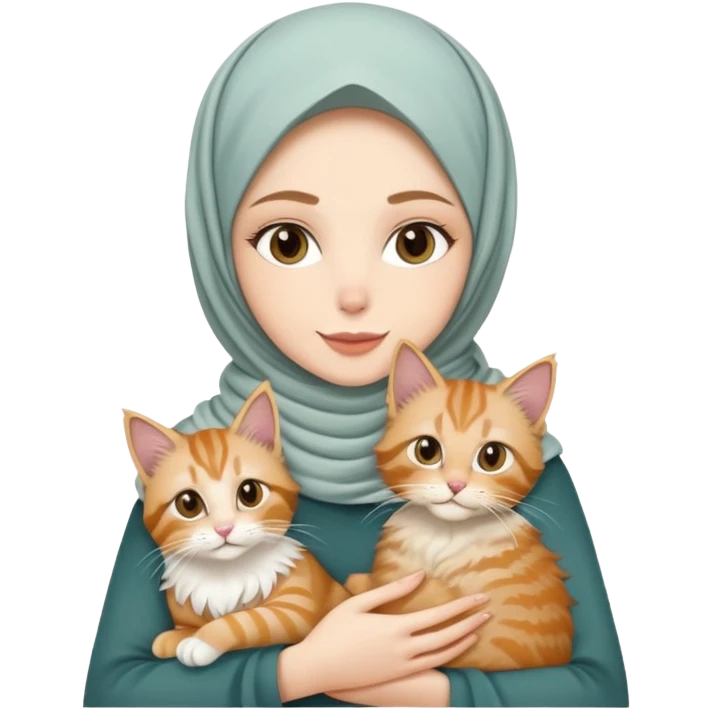 White girl wearing hijab holding nude mainecoon cat emoji