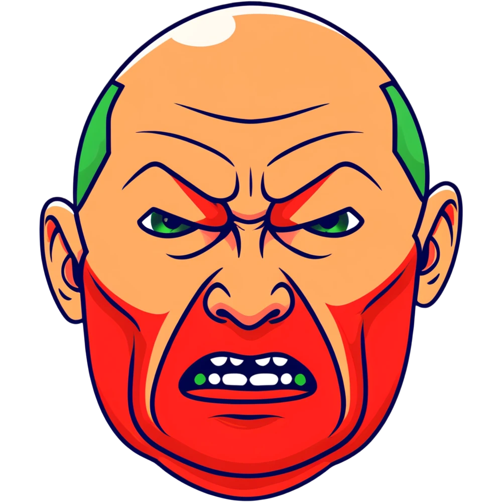 Vladimir Putin face in profile, looking sideways, screaming with intense anger, red face, furious expression emoji