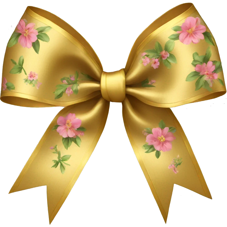 Gold ribbon bow with floral pattern on it  emoji