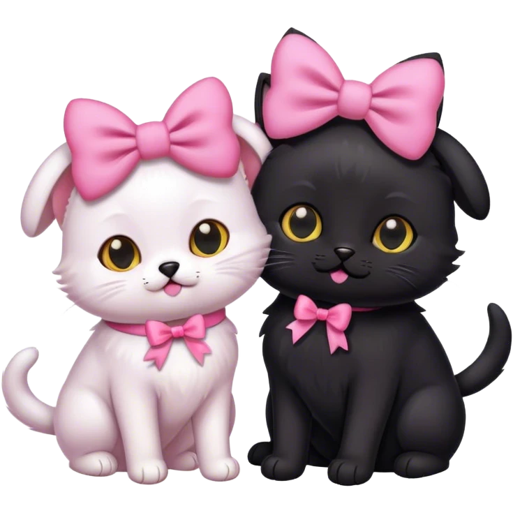 Dog with a black cat and pink bows on their heads  emoji