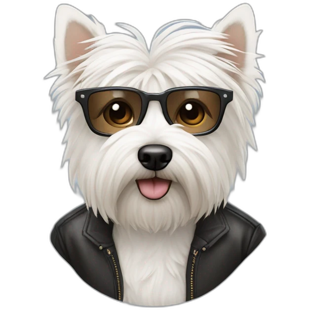 Hombre pelo de punta y gafas con un perro westie emoji
