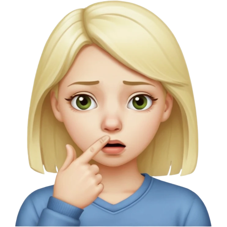 white blonde girl holding her nose with her index finger and thumb because something stinks  emoji