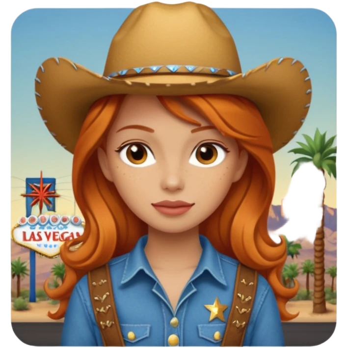 ginger girl in las vegas in a cowboy outfit emoji