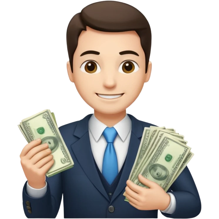 un chef d'entreprise en train de compter sa montagne de billet derrière lui un autre chef d'entreprise poche vide pas d'argent  emoji
