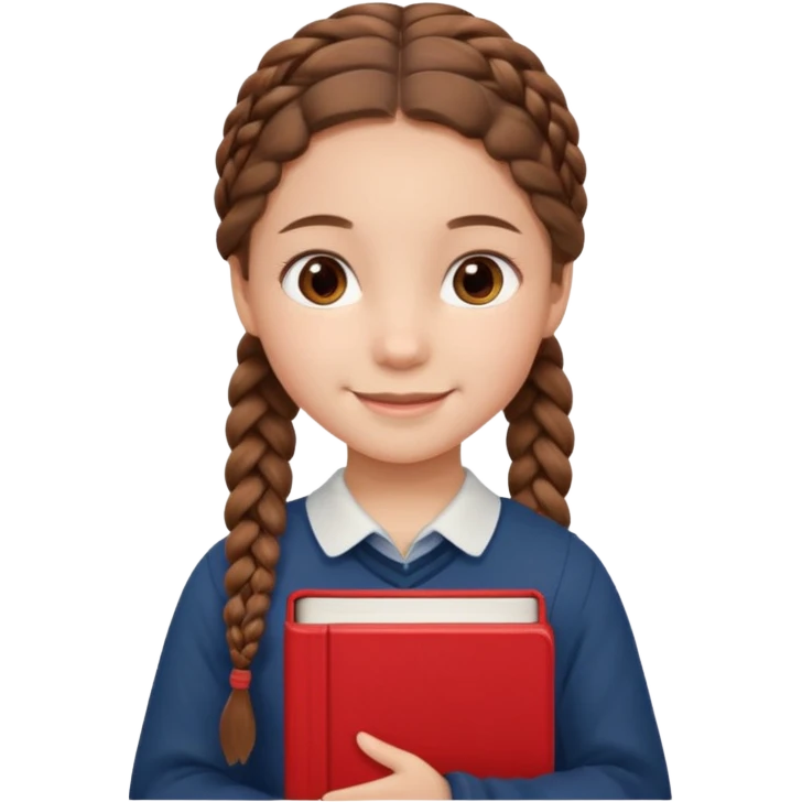 brown braid hair girl kid, student, red book emoji