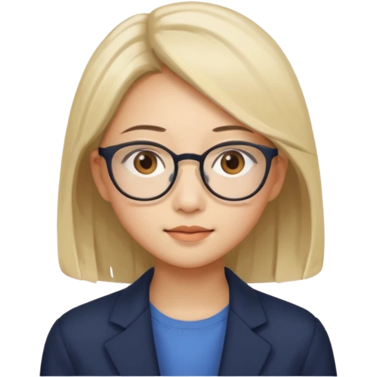 asian looking female with slight blonde hair a little longer  with eye glasses, fair complexion not that pointed nose but slighty little eye please make the hair longer shoulder length make the hair more longer emoji