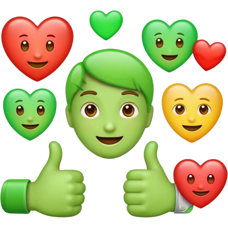 small emojis for an alternative Microsoft teams. bright green with a techie vibe. Face expressions, thumbs up, and hearts. Hearts should me the only ones with multiple colors. Not all in one emoji but seperately emoji
