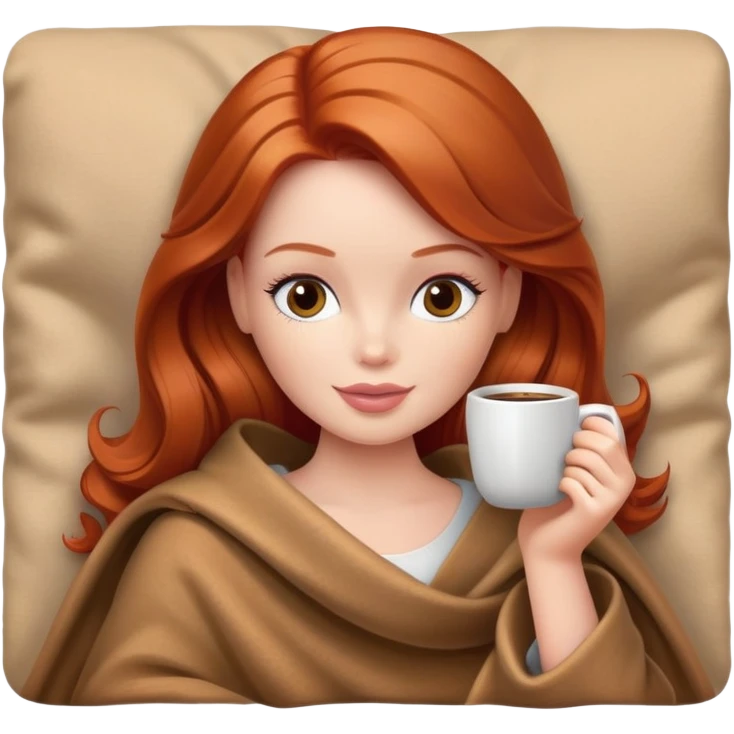 The redhead barbie girl in brown blanket drinking coffee emoji
