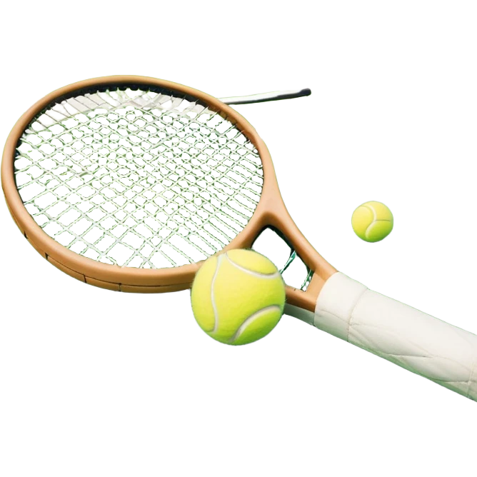 A tennis racket resting on the green grass of a tennis court, with a tennis ball placed nearby and the net stretching across the court. The background captures the fresh, open atmosphere of a traditional grass court, emphasizing the elegance and precision of the sport. emoji