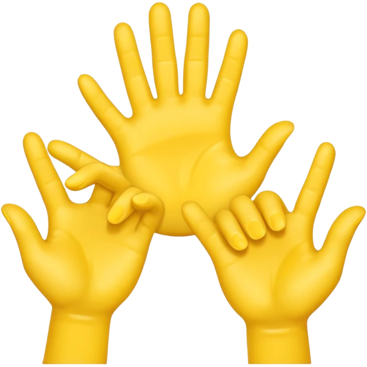 3 yellow hands face down in a pile about to do make a promise emoji