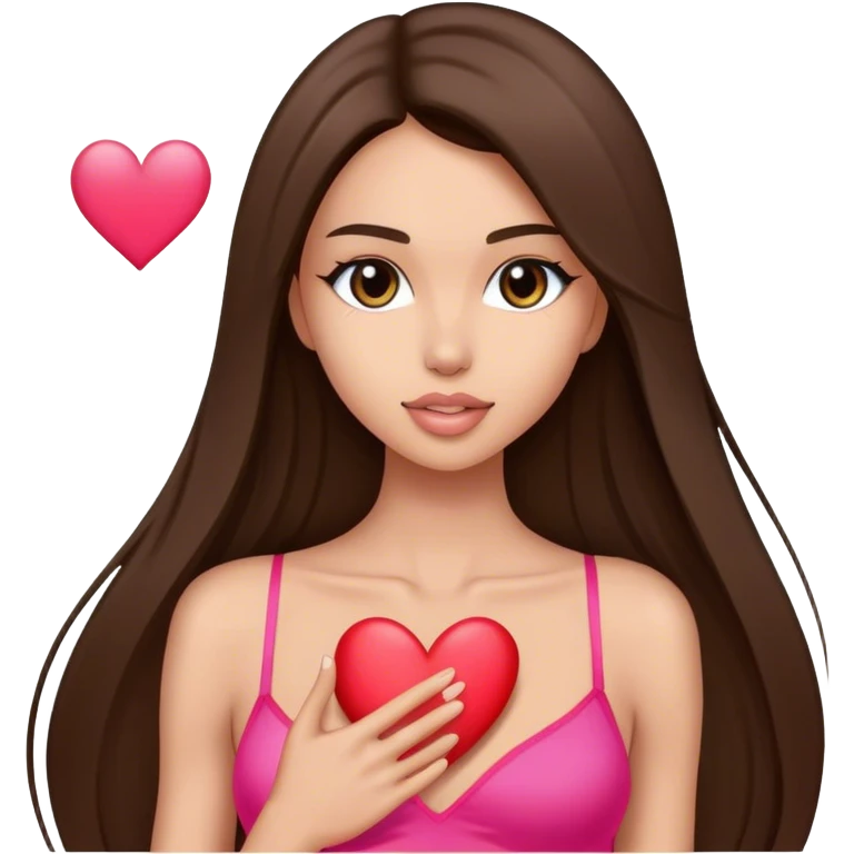 Skinny victoria’s secret model with long brunette straight hair sending heart emoji
