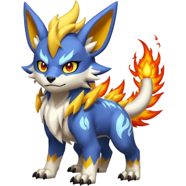 Fiery ablaze magmatic lava evil angry cute ethereal WereGarurumon-Zeraora-Renamon-Absol-fusion-hybrid-creature (full body emoji