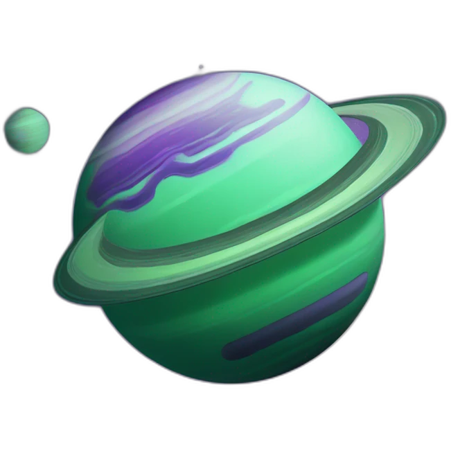 green planet with purple saturn rings and grey moon emoji