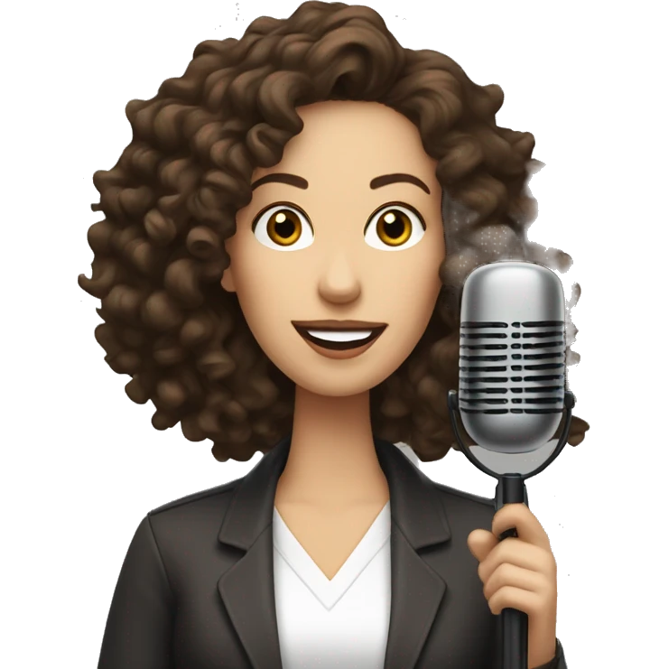 podcast host long dark brown curly white woman with microphone emoji