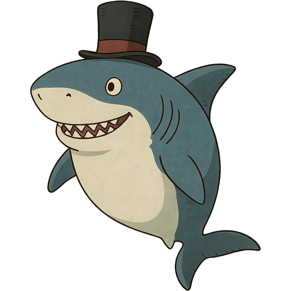 ghibli style shark wearing a top hat emoji