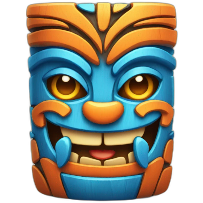 Blue and orange smiling tiki with butterfly  emoji