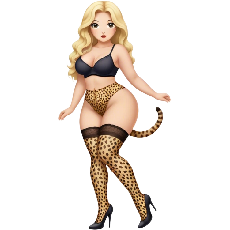 curvy blonde long hair intimate sfw cheetah print nylon stocking pose emoji