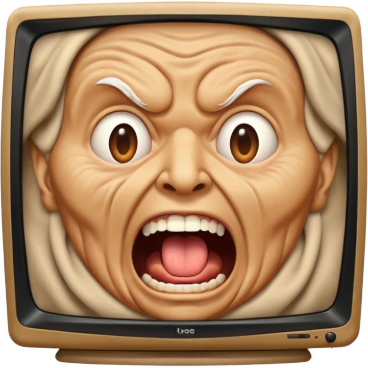 TV screen showing a old screaming face emoji