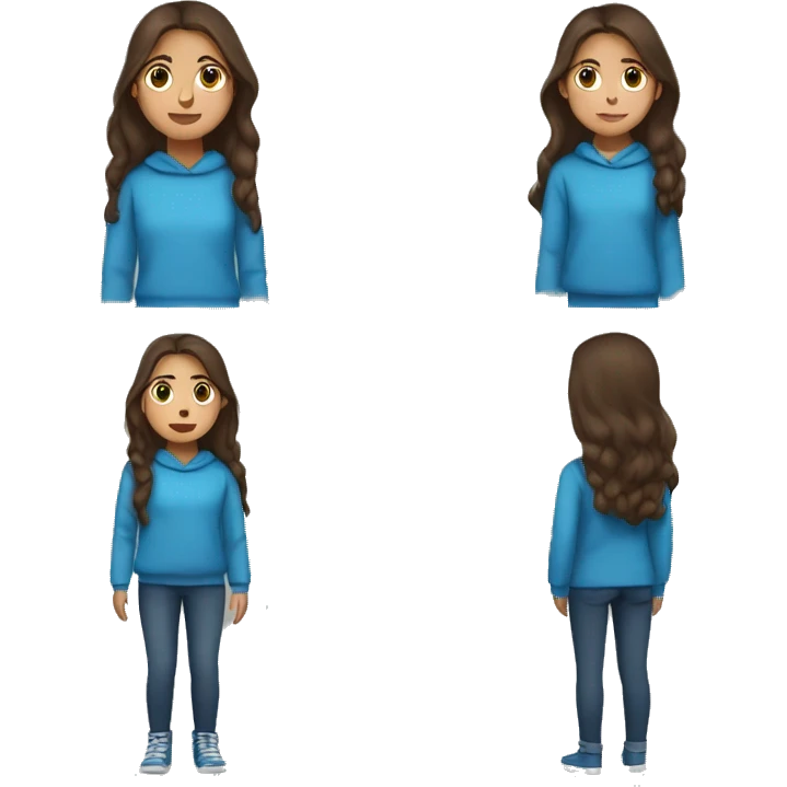 winter, christmas, hispanic, long brown hair, girl, brown eyes, child, full body, blue sweater emoji