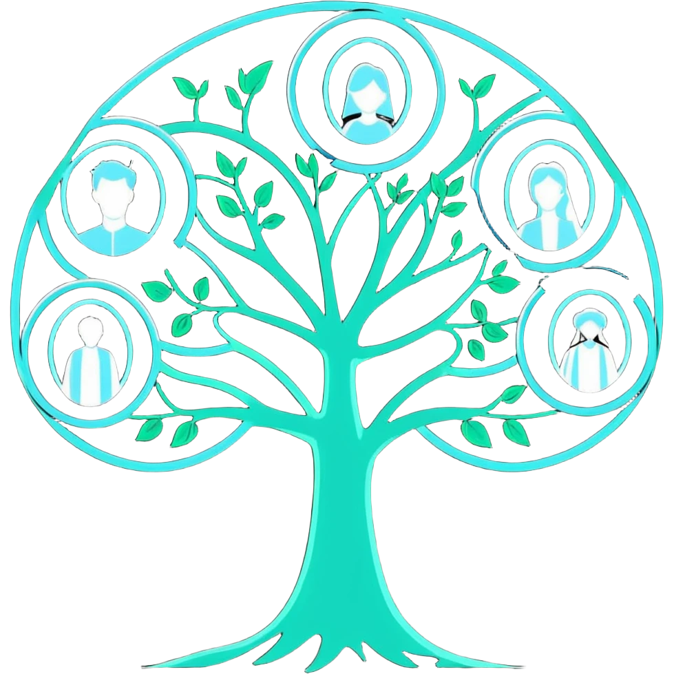Luminous family tree with glowing portraits and ethereal translucent connecting lines floating in dreamlike space emoji