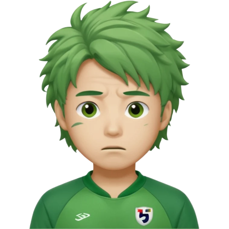 Draw Seong Gi-hun (Player 456) with messy hair, green tracksuit & tired but hopeful expression. emoji