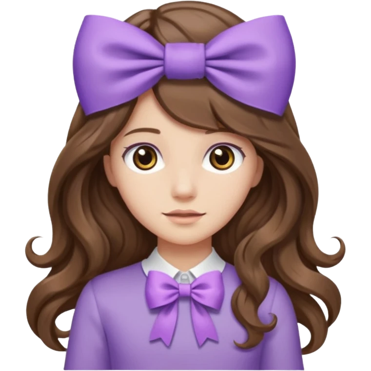 long wavy brown hair from behind with a medium lilac bow emoji