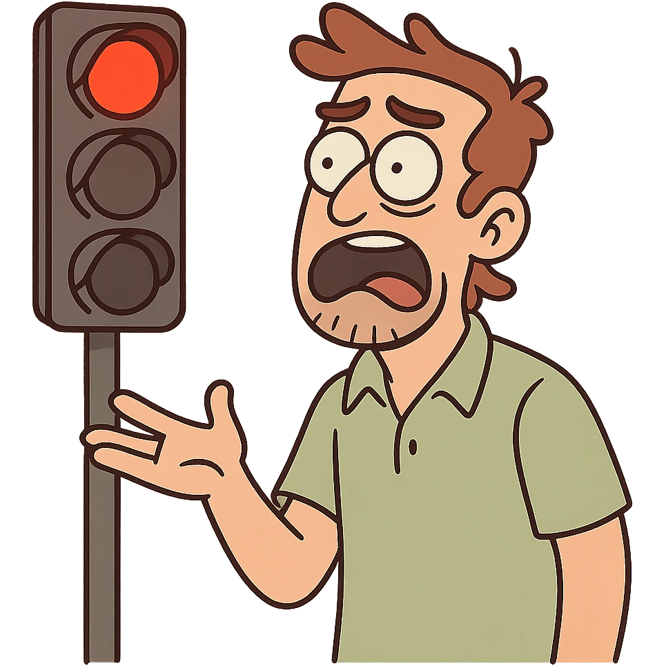 red lit traffic light, cartoon style, bold lines emoji