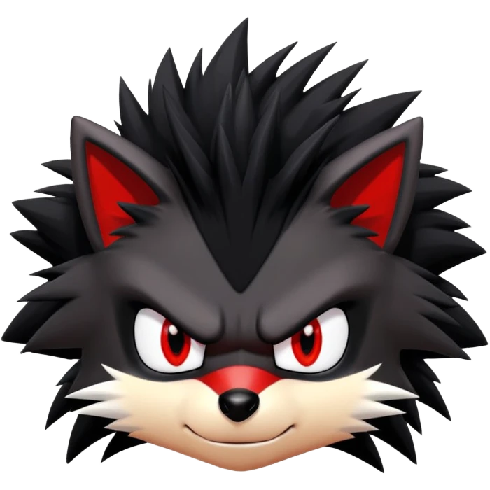 Shadow the Hedgehog with black fur, red stripes, white chest fur, and red eyes emoji