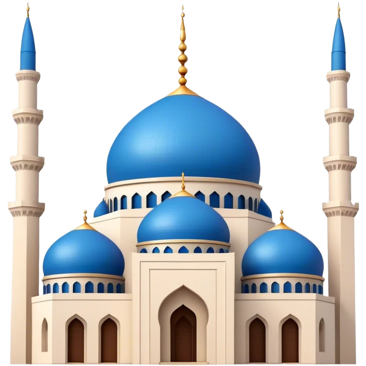 Cinematic Realistic Mohammad Al-Amin Mosque Landmark Emoji, showcasing its striking blue dome, towering minarets, and detailed Arabic calligraphy. emoji
