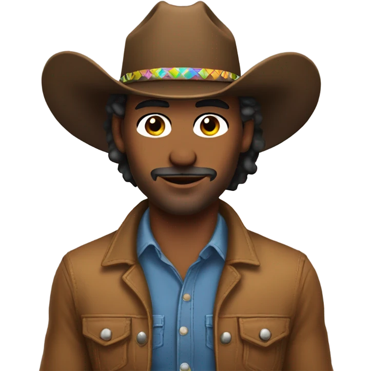 Fabulously gay guy dresses in cowgirl hat and makeup emoji