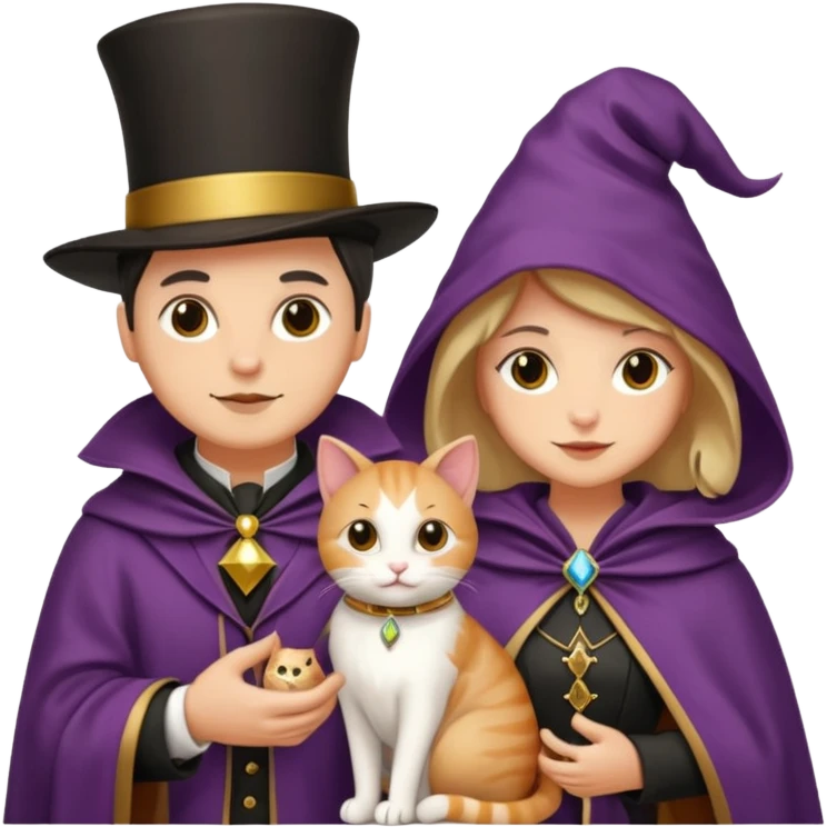 magician couple and their pet cat emoji