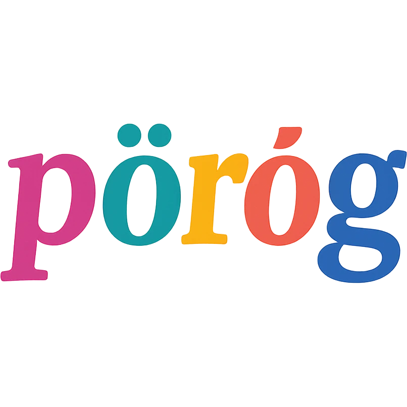 colorful modern text image with the word 'pörög' in the center, varied colorful fonts, no emoji or face emoji