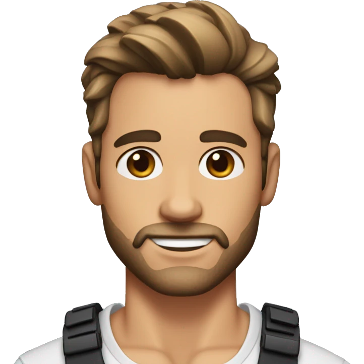 A guy with a chizeled jaw line and a 70-30 hair part and stubble beard emoji