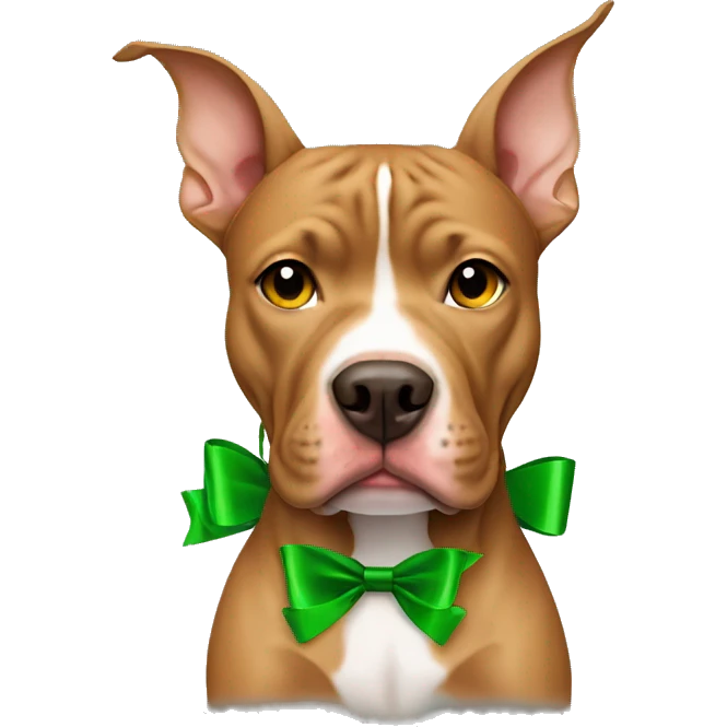 Light brown pitbull with ears cut and green bows emoji