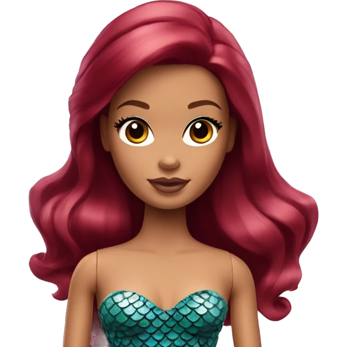 Light Tan Barbie with dark red hair long lashes as a mermaid  emoji