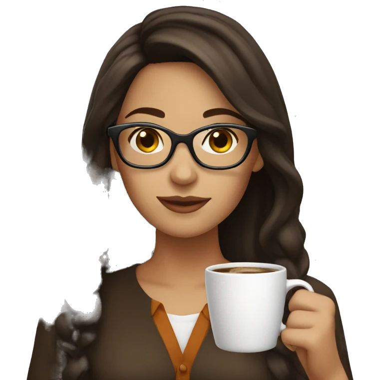 brunette with glasses, drinking coffee  emoji