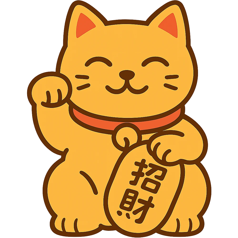 Gold Chinese lucky cat in a flat toon style  emoji
