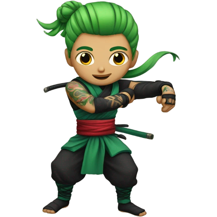 Ninja with green hair and tattoos emoji