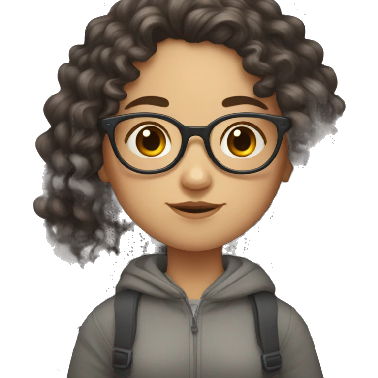 curly Slavic girl with dark long hair and glasses emoji