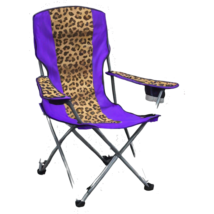 Realistic purple and leopard print pattern camping folding chair isolated.  emoji