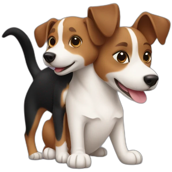 Black tabby cat and brown Jack Russell dog hugging emoji