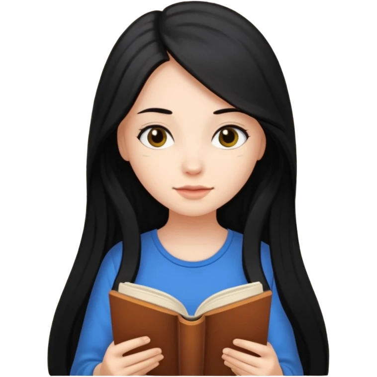 Girl black long hair reading book emoji