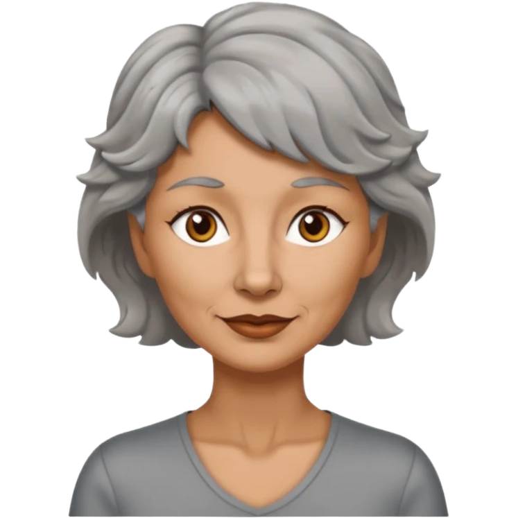 woman 50 years old, tanned skin, short grey wavy wolf cut hair, brown eyes emoji