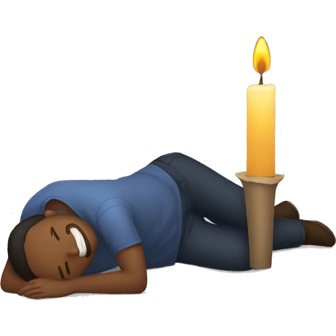 man lying on the floor with candle emoji