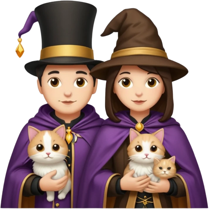 magician couple and their pet cat emoji